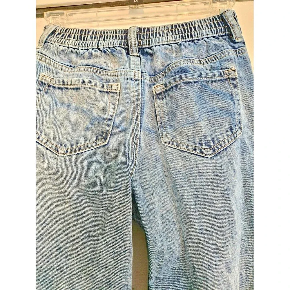 Justice Girls Peanuts Snoopy Wide Leg Acid Wash Jeans Light Blue Size 10